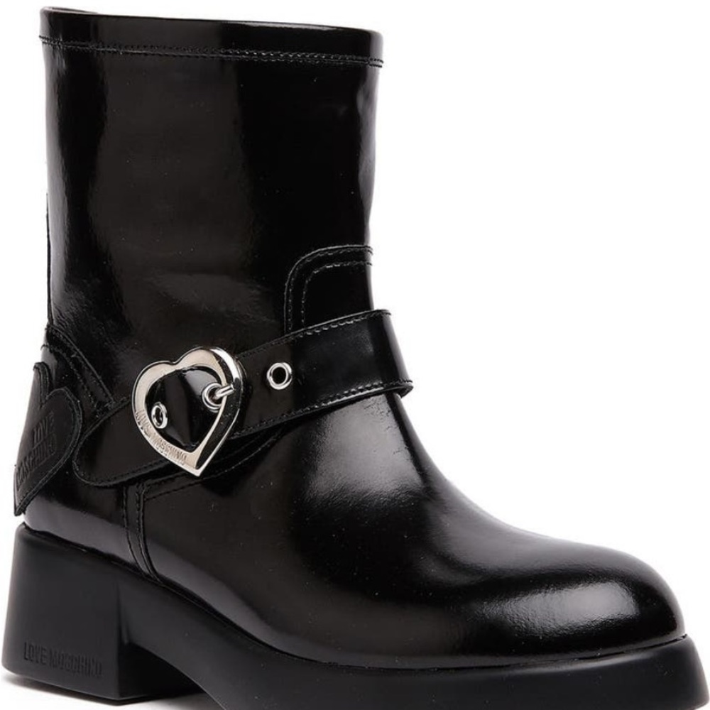 Love Moschino Black Patent Platform Boots